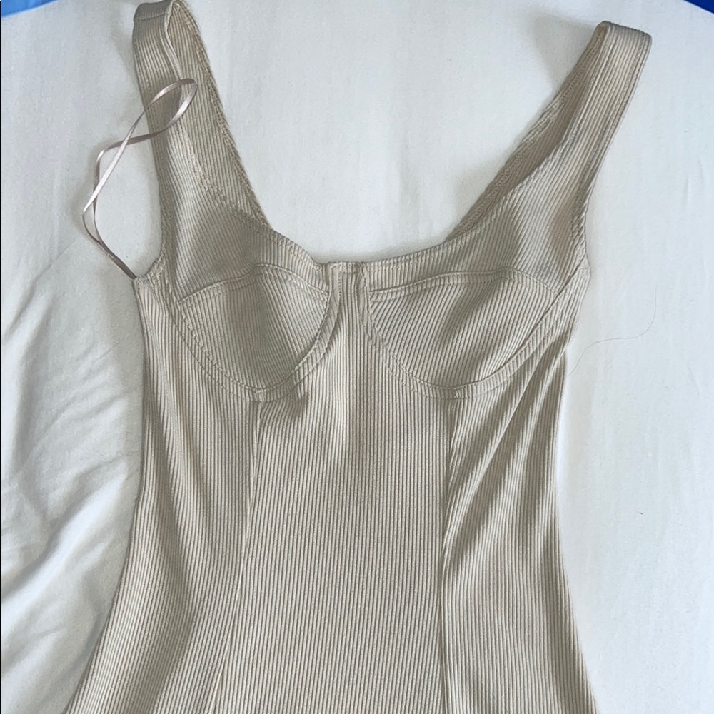 Zara Elegant Beige Ribbed Dress